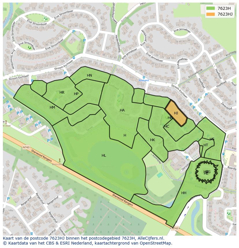 Afbeelding van het postcodegebied 7623 HJ op de kaart.