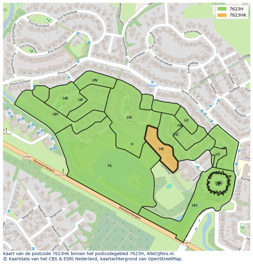 Afbeelding van het postcodegebied 7623 HK op de kaart.