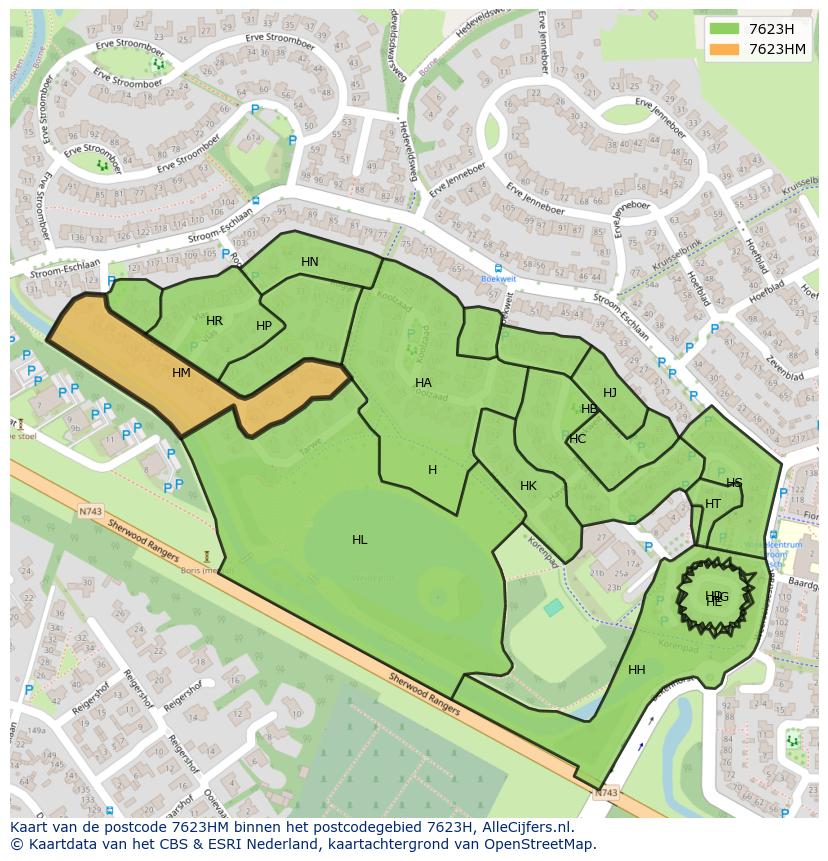 Afbeelding van het postcodegebied 7623 HM op de kaart.