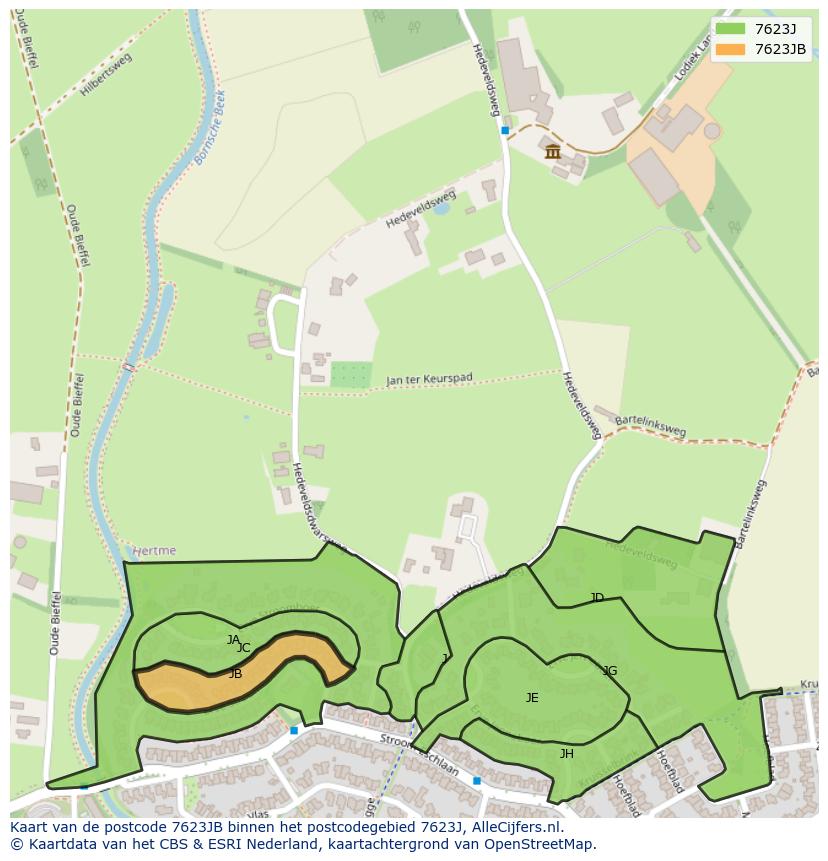 Afbeelding van het postcodegebied 7623 JB op de kaart.