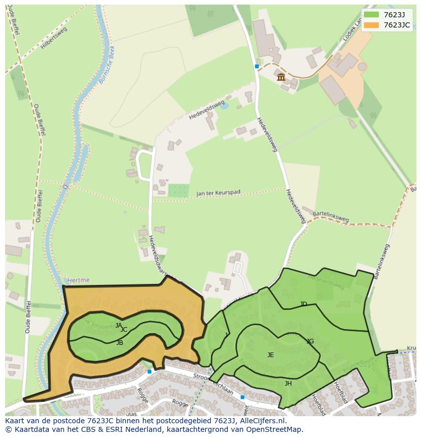 Afbeelding van het postcodegebied 7623 JC op de kaart.