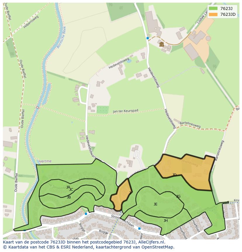 Afbeelding van het postcodegebied 7623 JD op de kaart.