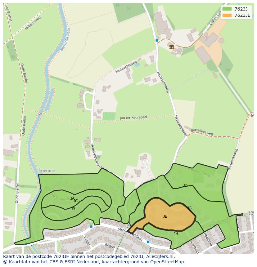 Afbeelding van het postcodegebied 7623 JE op de kaart.