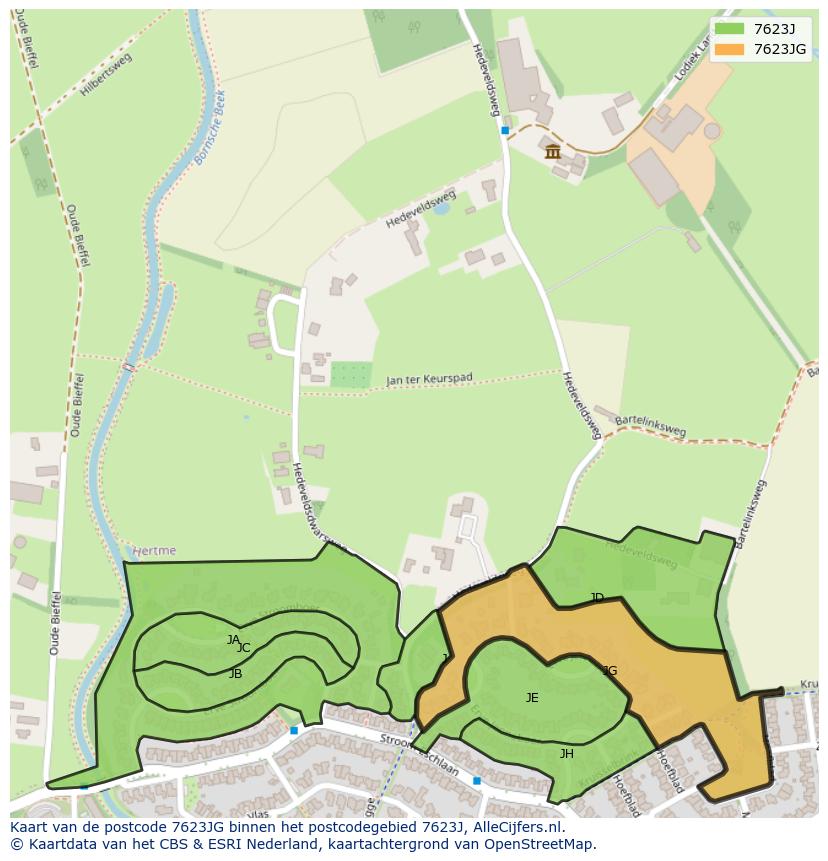 Afbeelding van het postcodegebied 7623 JG op de kaart.