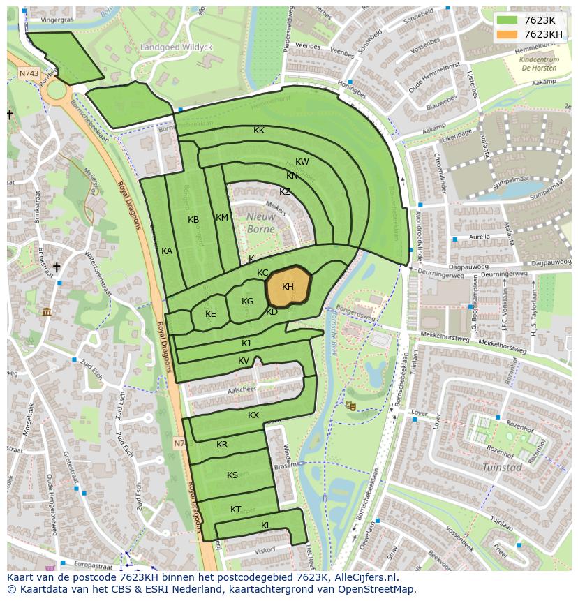 Afbeelding van het postcodegebied 7623 KH op de kaart.