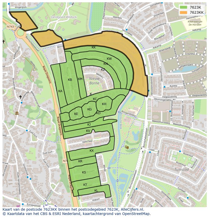 Afbeelding van het postcodegebied 7623 KK op de kaart.