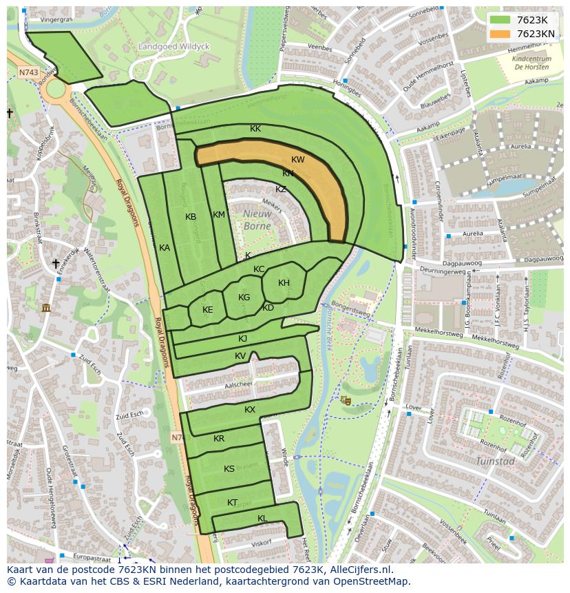 Afbeelding van het postcodegebied 7623 KN op de kaart.