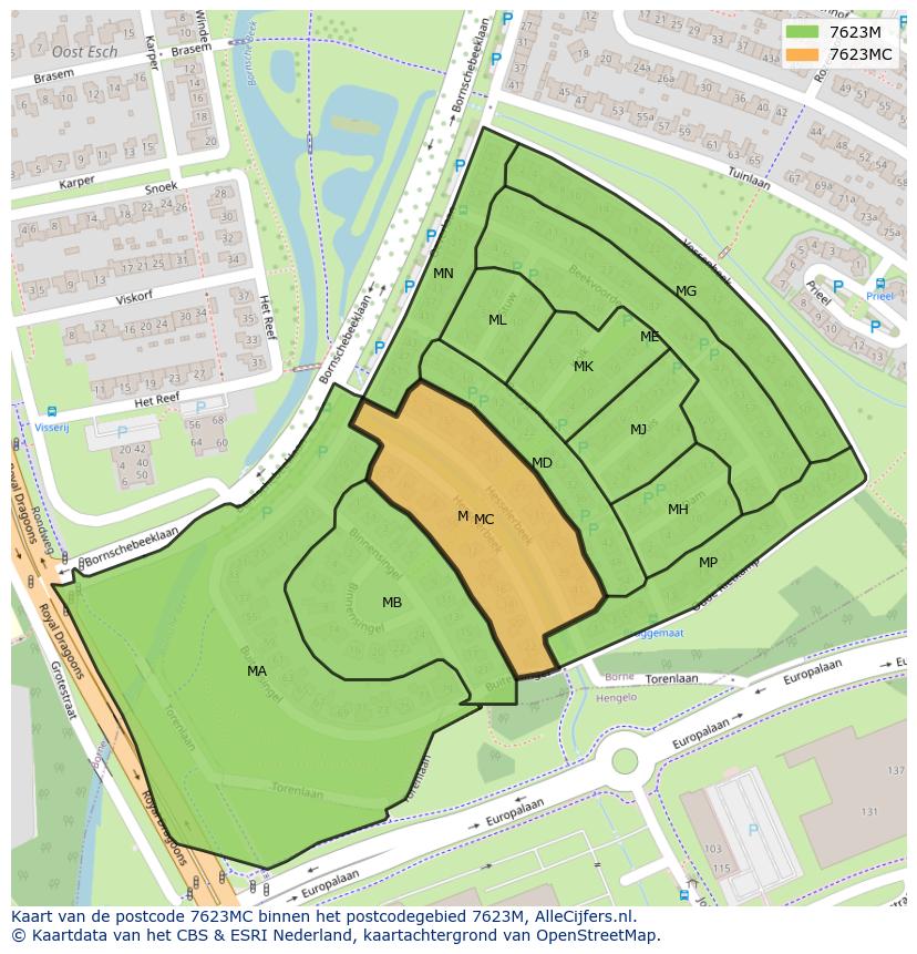 Afbeelding van het postcodegebied 7623 MC op de kaart.