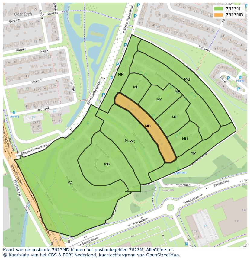 Afbeelding van het postcodegebied 7623 MD op de kaart.