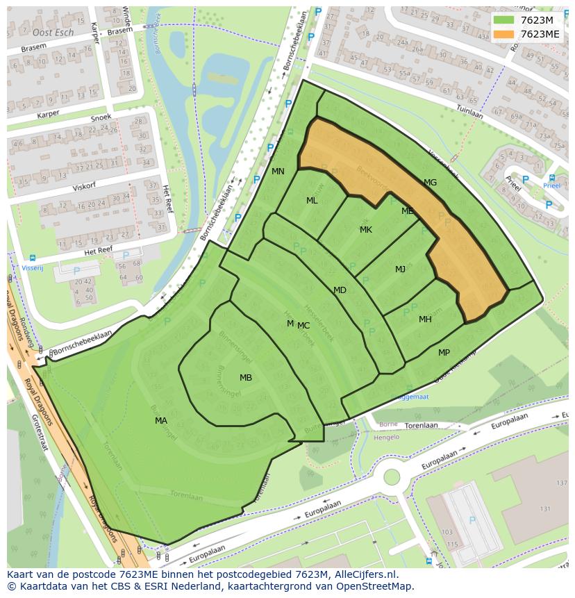 Afbeelding van het postcodegebied 7623 ME op de kaart.