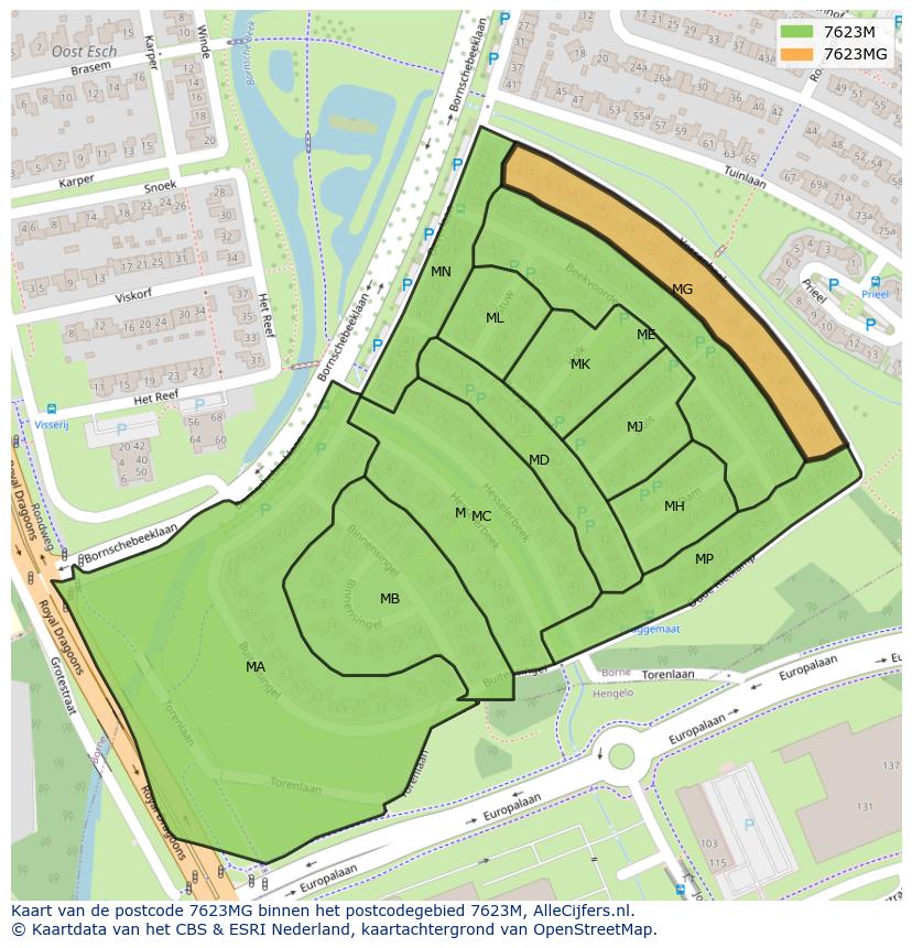 Afbeelding van het postcodegebied 7623 MG op de kaart.