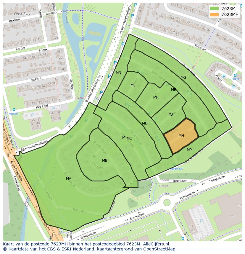 Afbeelding van het postcodegebied 7623 MH op de kaart.