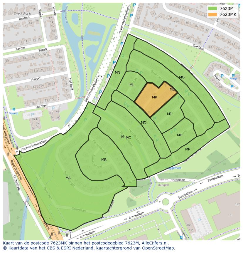 Afbeelding van het postcodegebied 7623 MK op de kaart.