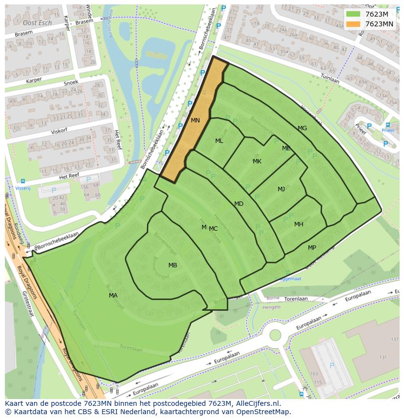 Afbeelding van het postcodegebied 7623 MN op de kaart.