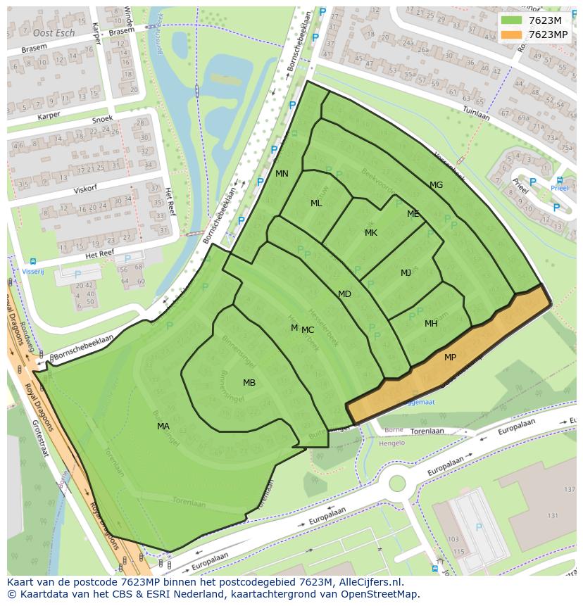 Afbeelding van het postcodegebied 7623 MP op de kaart.