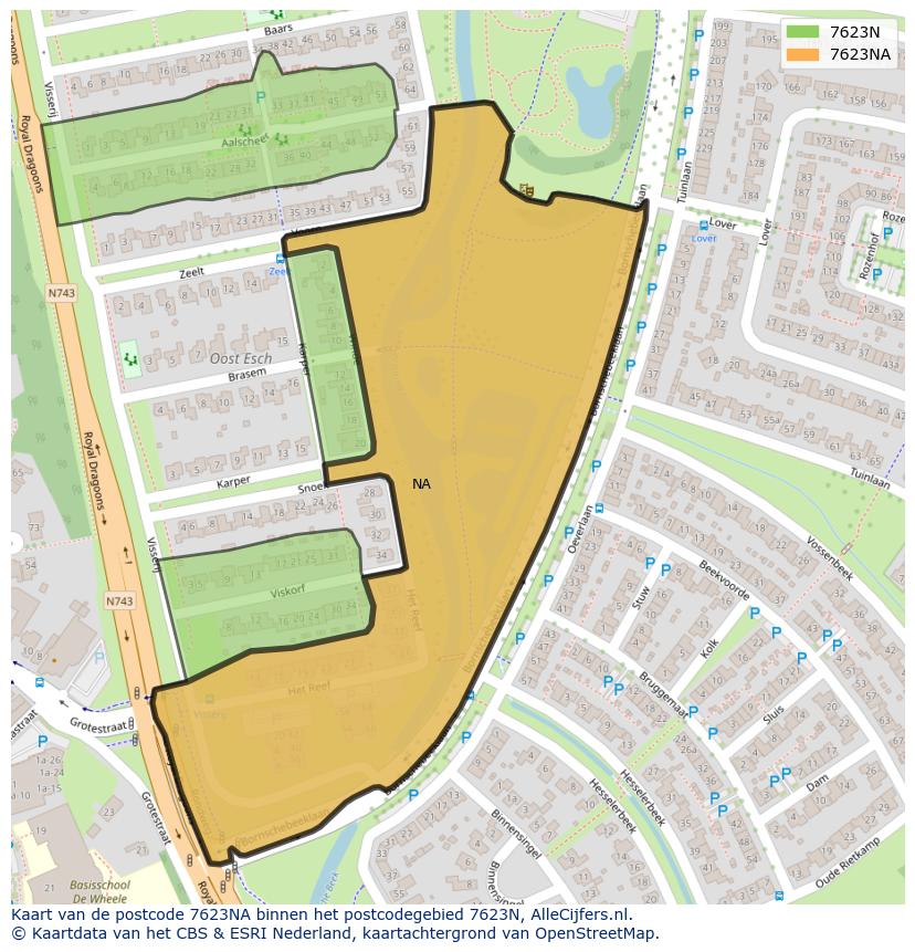 Afbeelding van het postcodegebied 7623 NA op de kaart.