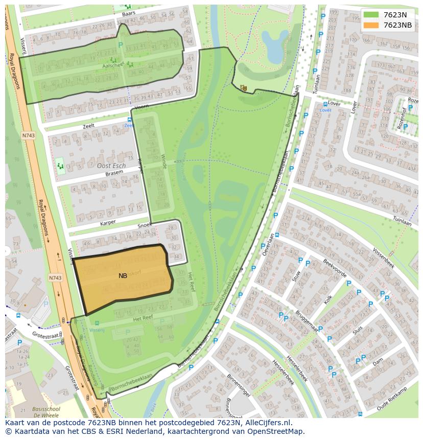 Afbeelding van het postcodegebied 7623 NB op de kaart.