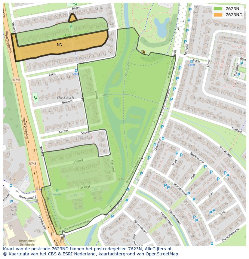 Afbeelding van het postcodegebied 7623 ND op de kaart.
