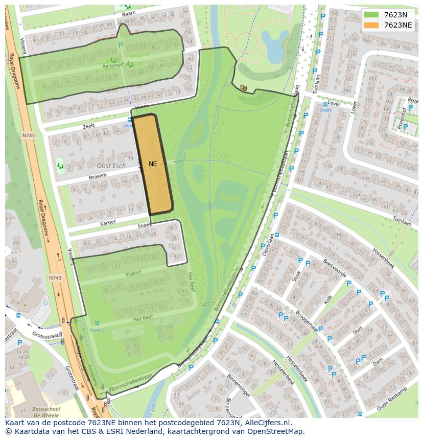Afbeelding van het postcodegebied 7623 NE op de kaart.