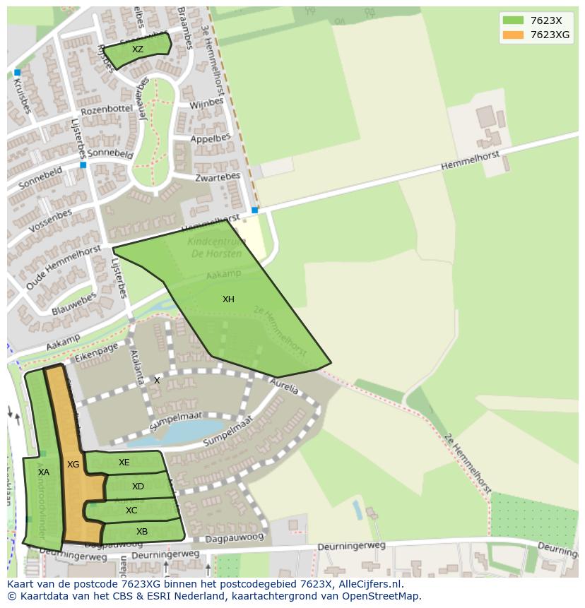 Afbeelding van het postcodegebied 7623 XG op de kaart.