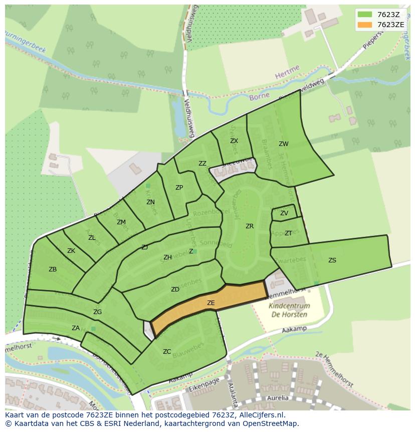 Afbeelding van het postcodegebied 7623 ZE op de kaart.