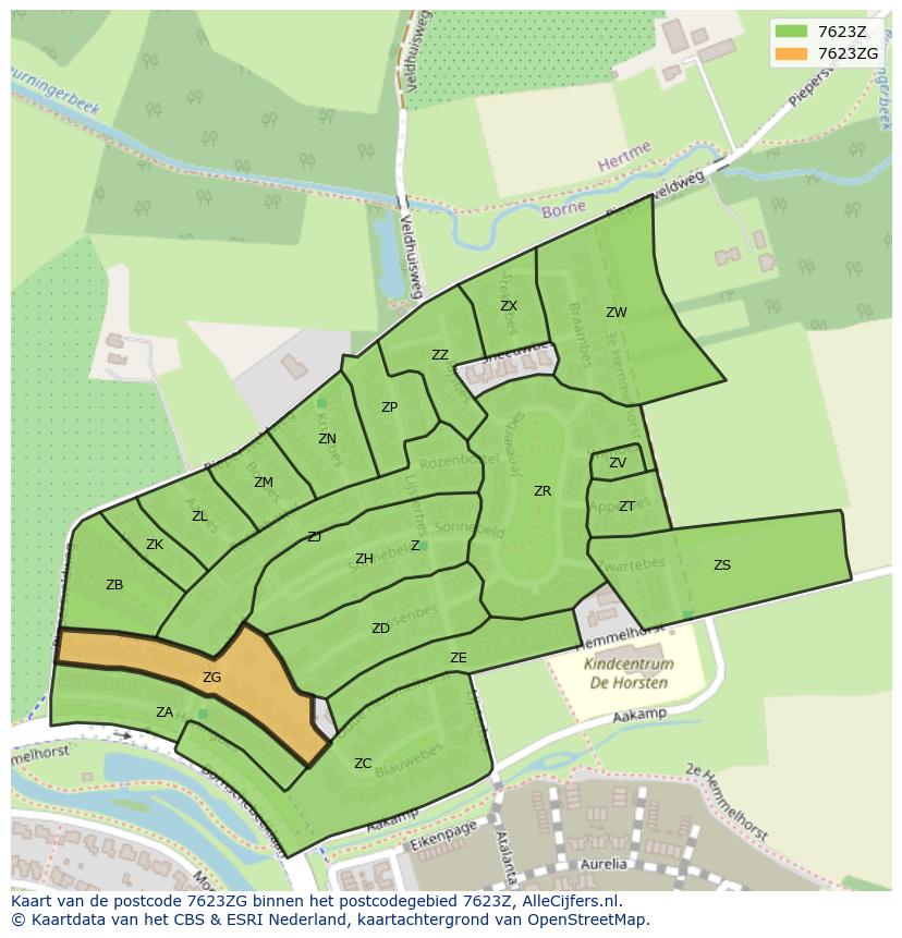 Afbeelding van het postcodegebied 7623 ZG op de kaart.