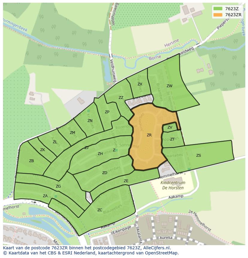 Afbeelding van het postcodegebied 7623 ZR op de kaart.