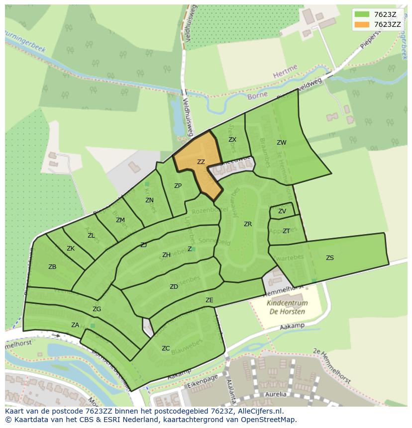 Afbeelding van het postcodegebied 7623 ZZ op de kaart.