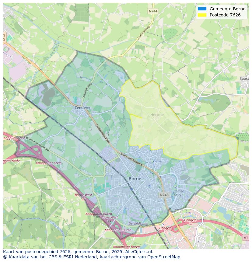 Afbeelding van het postcodegebied 7626 op de kaart.