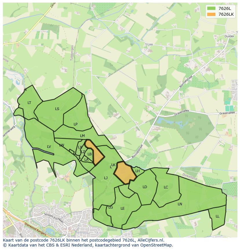 Afbeelding van het postcodegebied 7626 LK op de kaart.