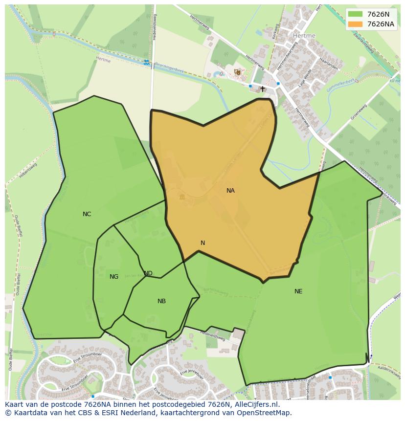 Afbeelding van het postcodegebied 7626 NA op de kaart.