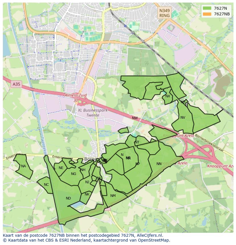 Afbeelding van het postcodegebied 7627 NB op de kaart.