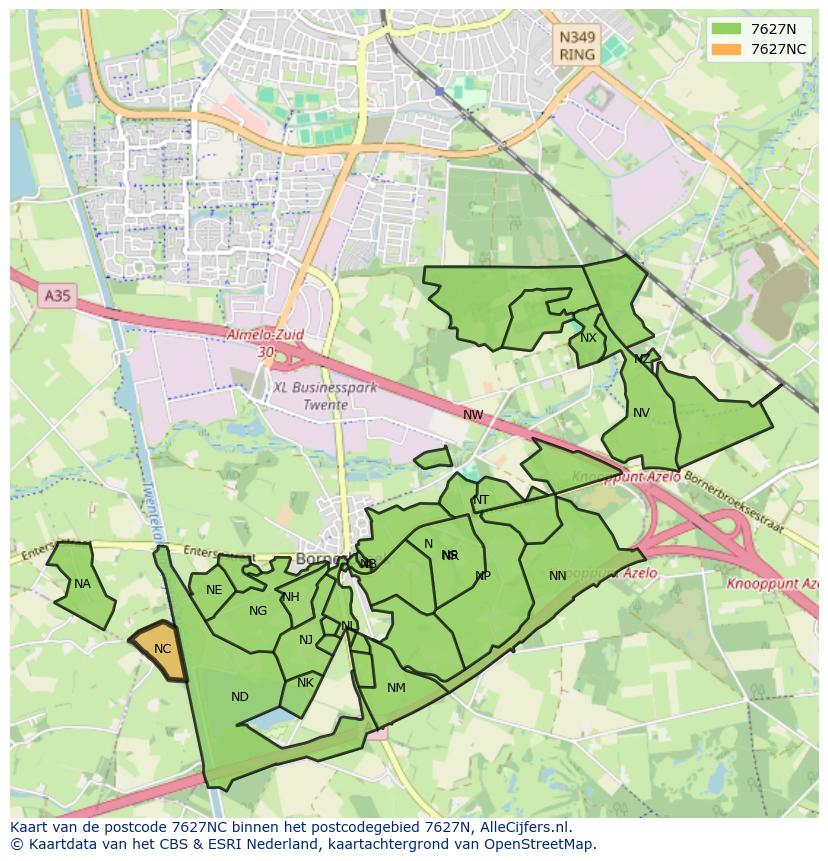 Afbeelding van het postcodegebied 7627 NC op de kaart.