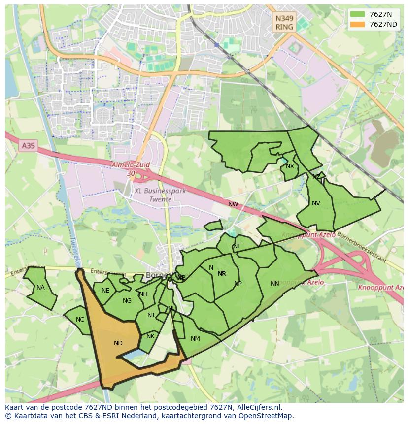 Afbeelding van het postcodegebied 7627 ND op de kaart.
