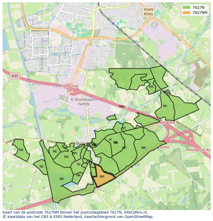 Afbeelding van het postcodegebied 7627 NM op de kaart.
