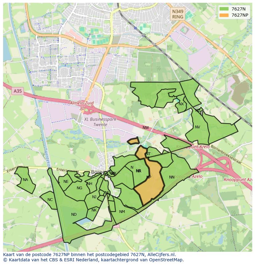 Afbeelding van het postcodegebied 7627 NP op de kaart.
