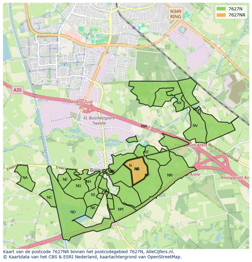 Afbeelding van het postcodegebied 7627 NR op de kaart.