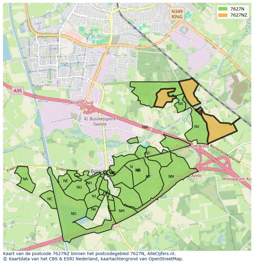 Afbeelding van het postcodegebied 7627 NZ op de kaart.