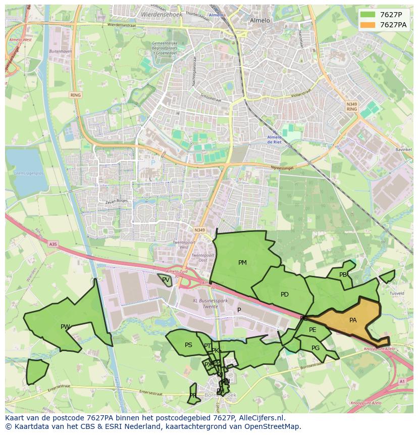 Afbeelding van het postcodegebied 7627 PA op de kaart.