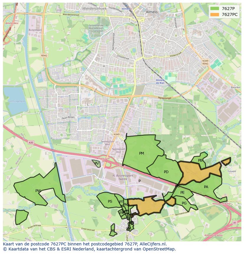 Afbeelding van het postcodegebied 7627 PC op de kaart.