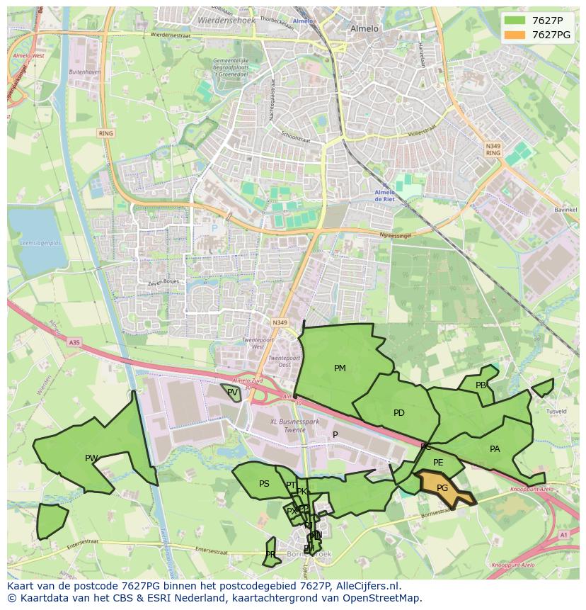 Afbeelding van het postcodegebied 7627 PG op de kaart.