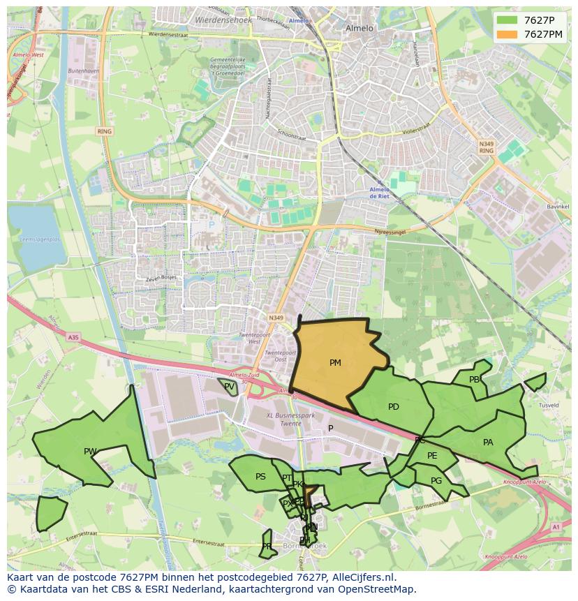 Afbeelding van het postcodegebied 7627 PM op de kaart.