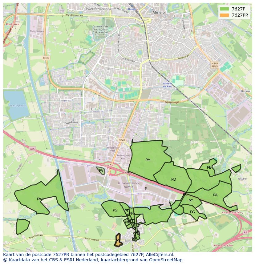 Afbeelding van het postcodegebied 7627 PR op de kaart.