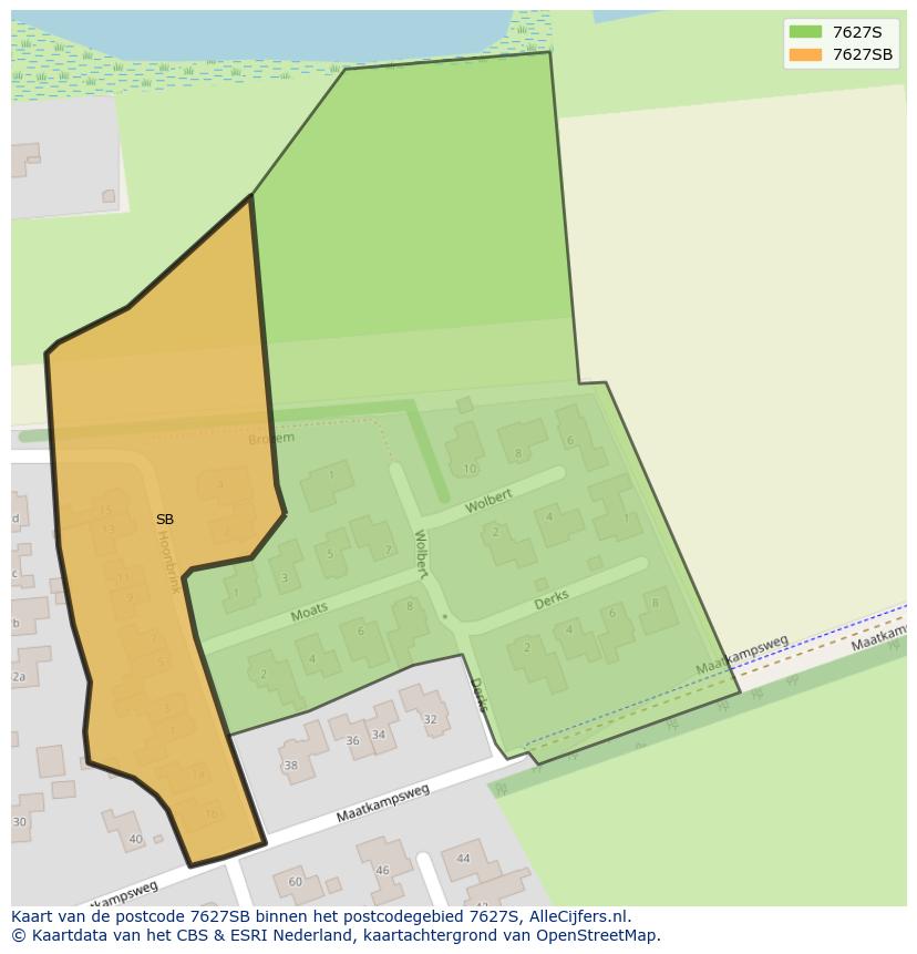 Afbeelding van het postcodegebied 7627 SB op de kaart.