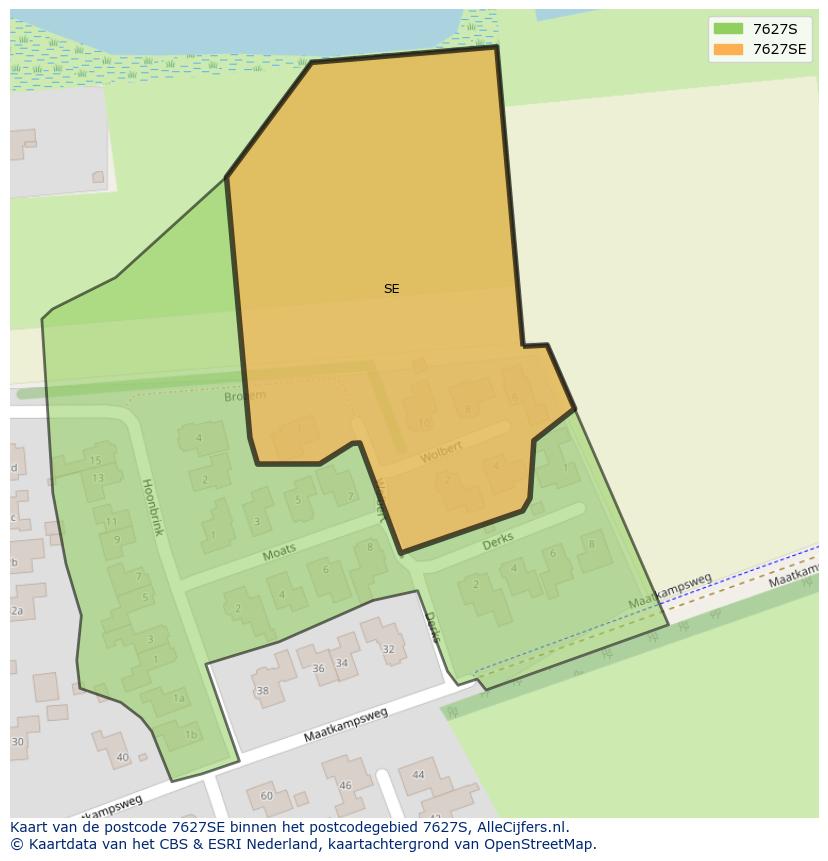 Afbeelding van het postcodegebied 7627 SE op de kaart.