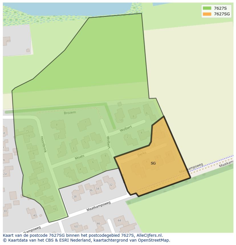 Afbeelding van het postcodegebied 7627 SG op de kaart.