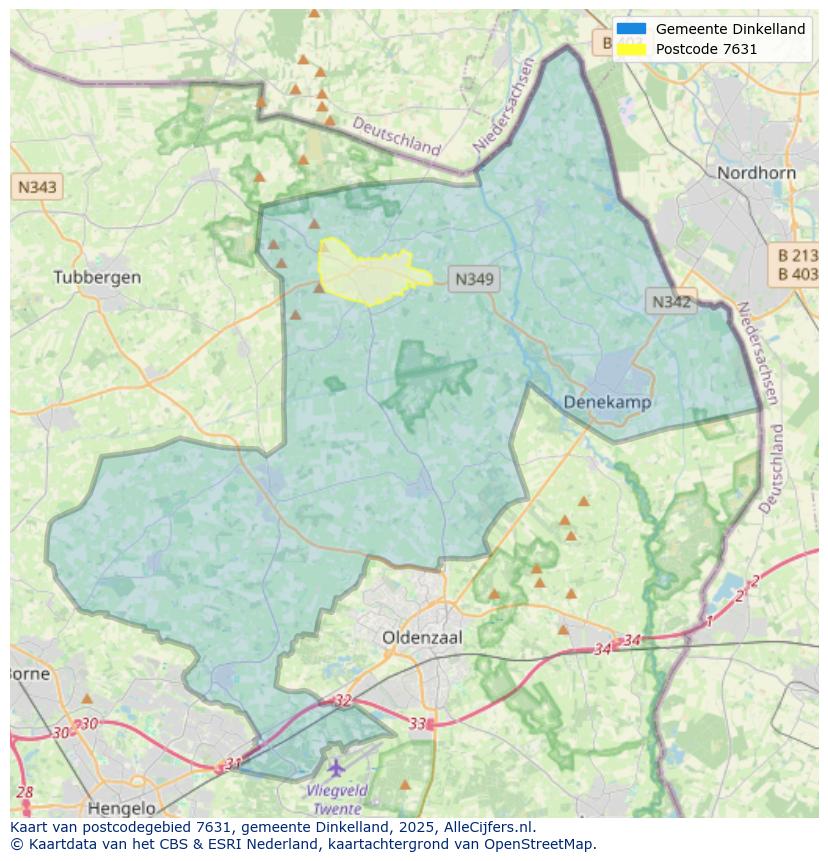 Afbeelding van het postcodegebied 7631 op de kaart.