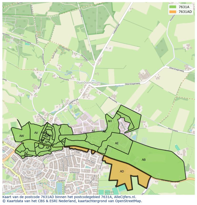 Afbeelding van het postcodegebied 7631 AD op de kaart.