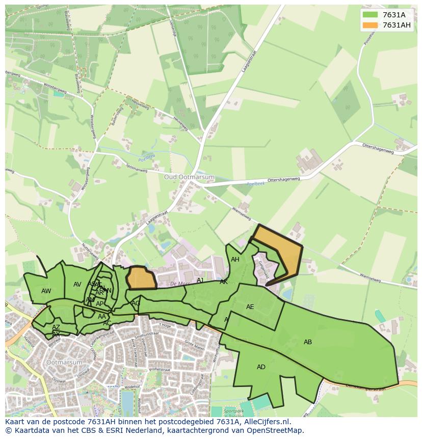 Afbeelding van het postcodegebied 7631 AH op de kaart.