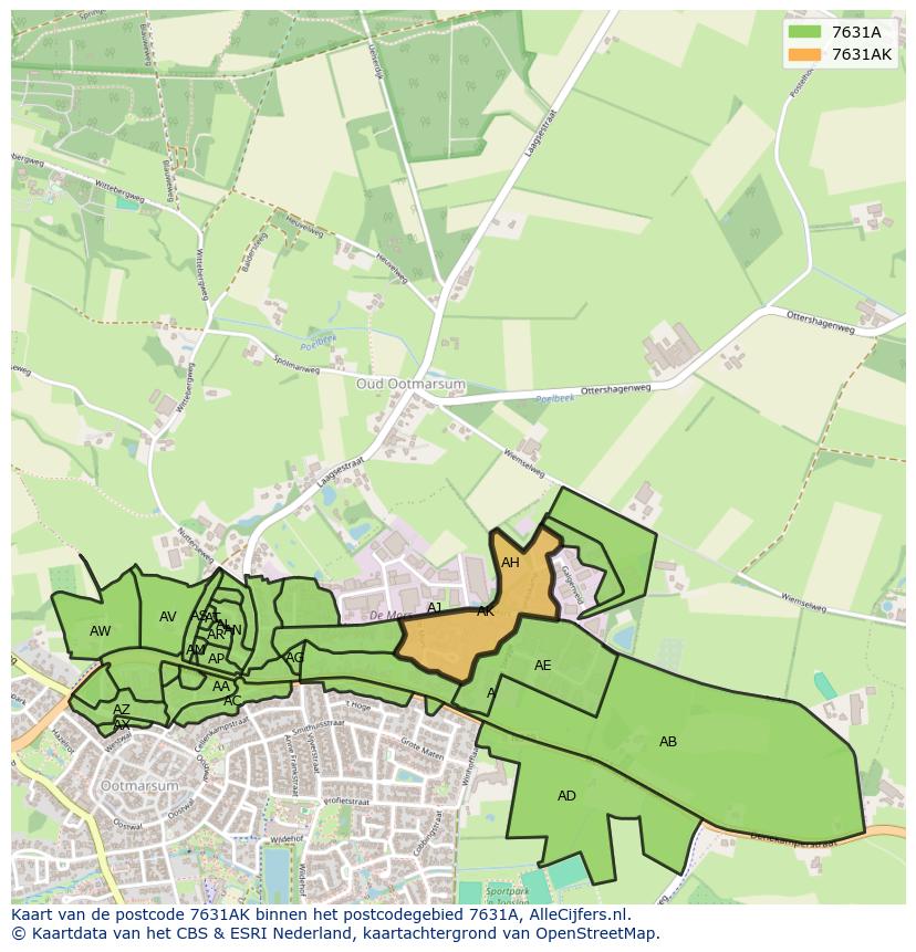 Afbeelding van het postcodegebied 7631 AK op de kaart.
